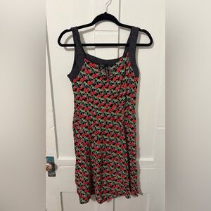 Loco Lindo Black Cherry Print Sundress with Contrast Straps